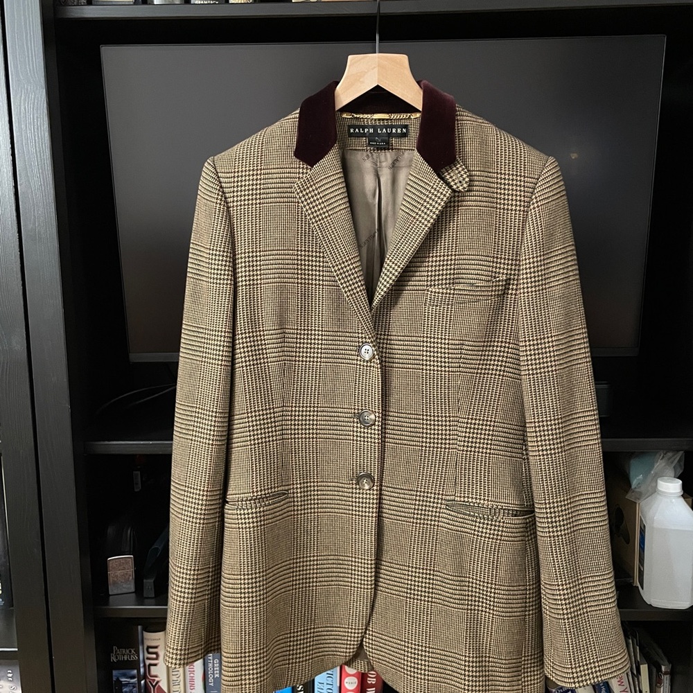 Ralph Lauren Black Label Wool Plaid Blazer in Tan / Green / Burgundy